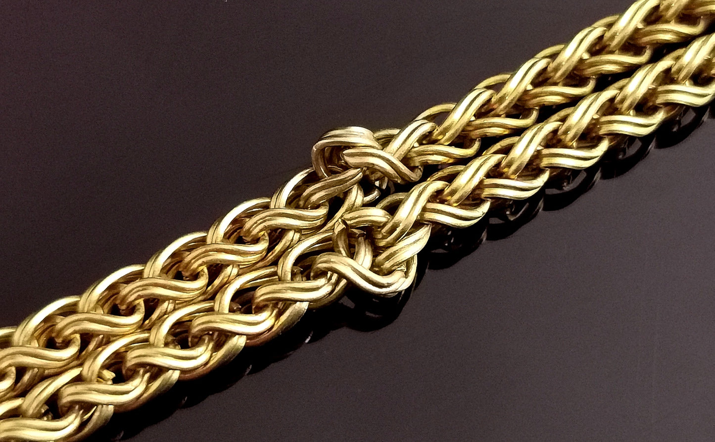 Antique Pinchbeck longuard chain necklace, muff chain necklace, Victorian