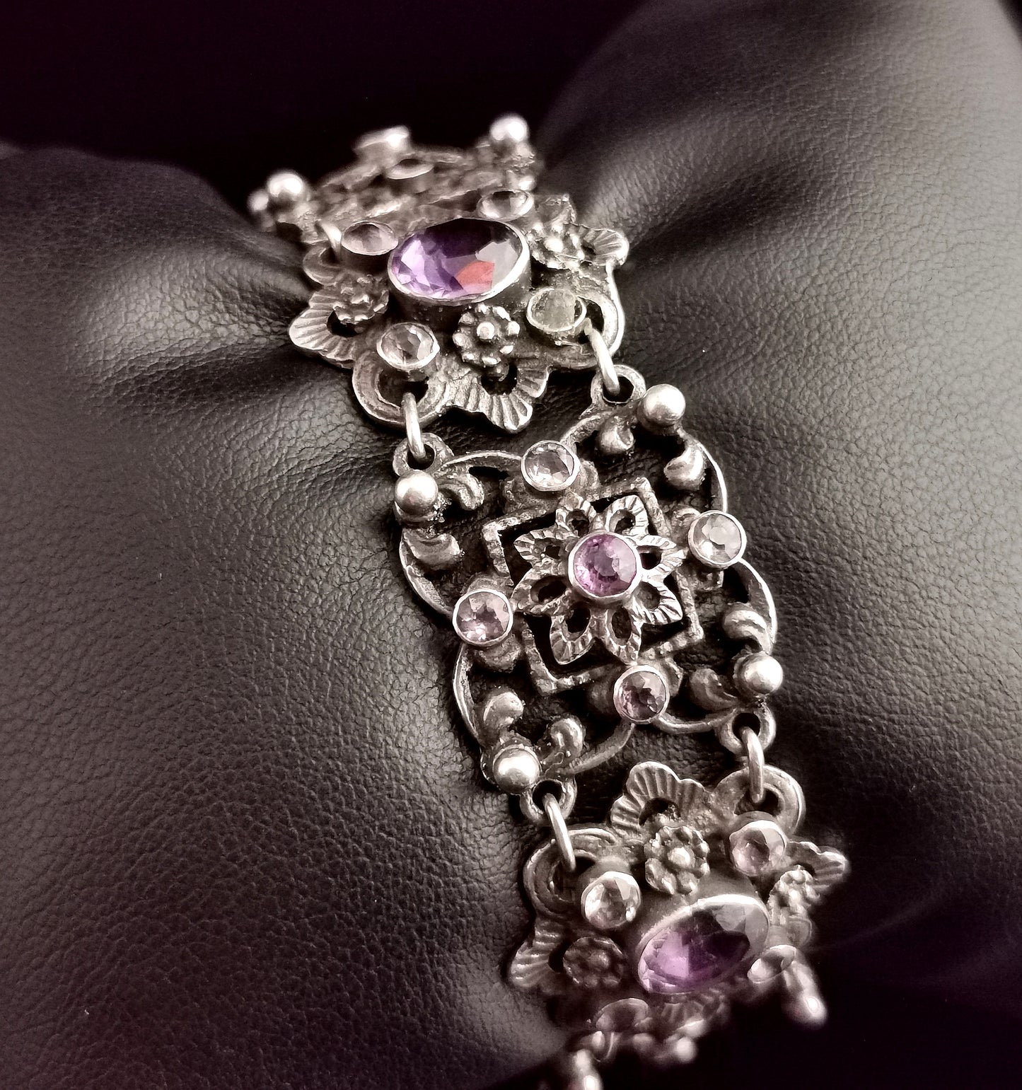 Antique Arts and Crafts silver and Amethyst bracelet