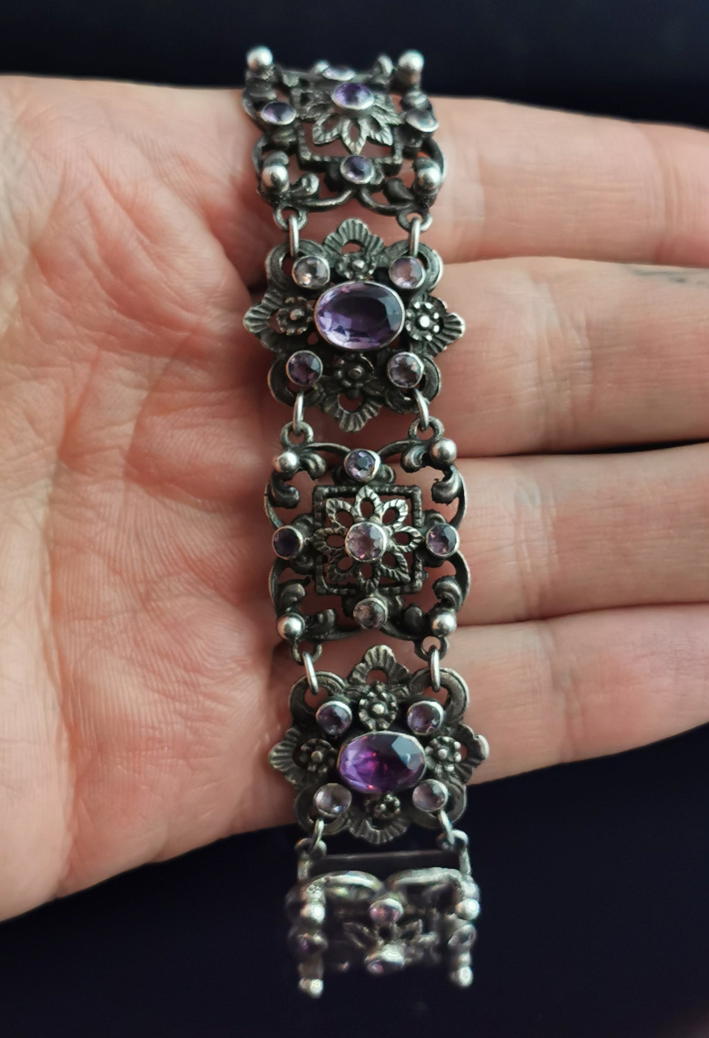 Antique Arts and Crafts silver and Amethyst bracelet