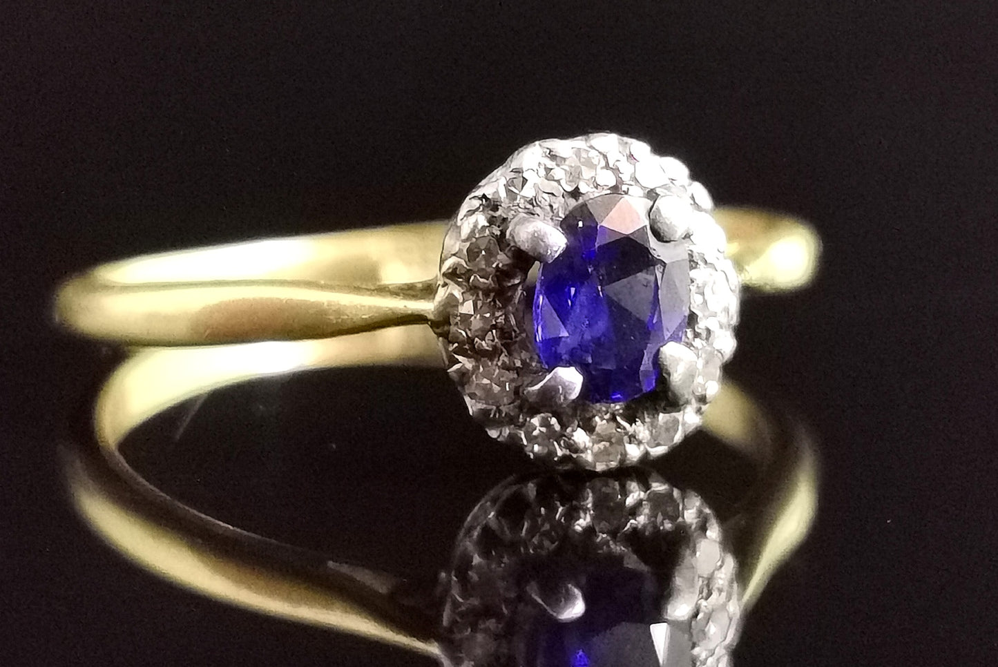 Antique Sapphire and diamond cluster ring, 18ct gold