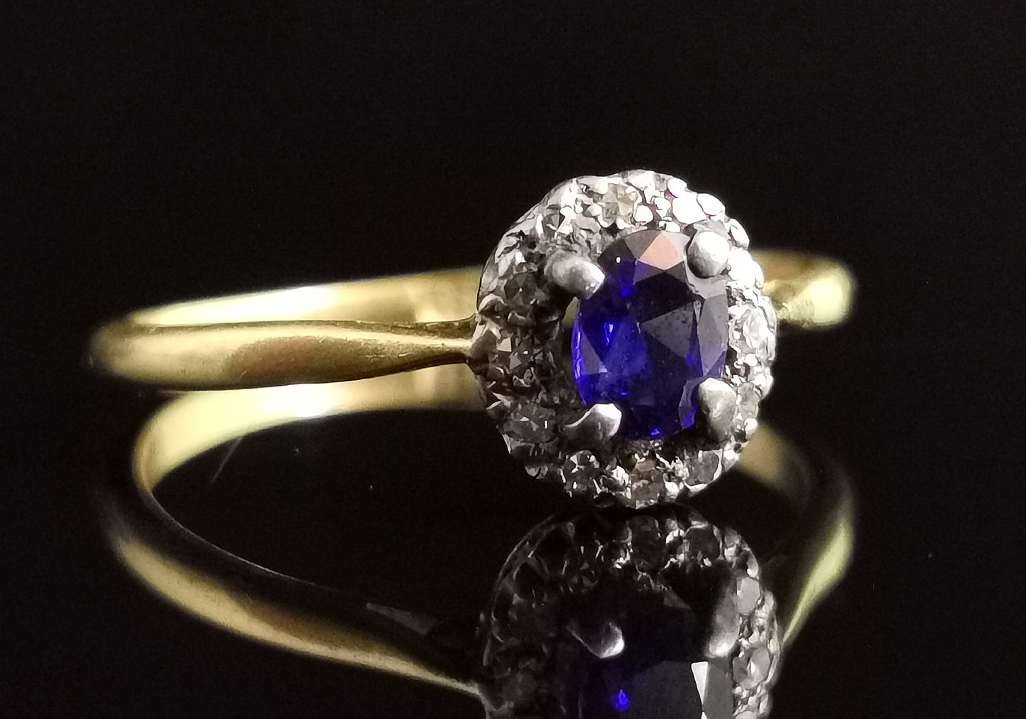 Antique Sapphire and diamond cluster ring, 18ct gold