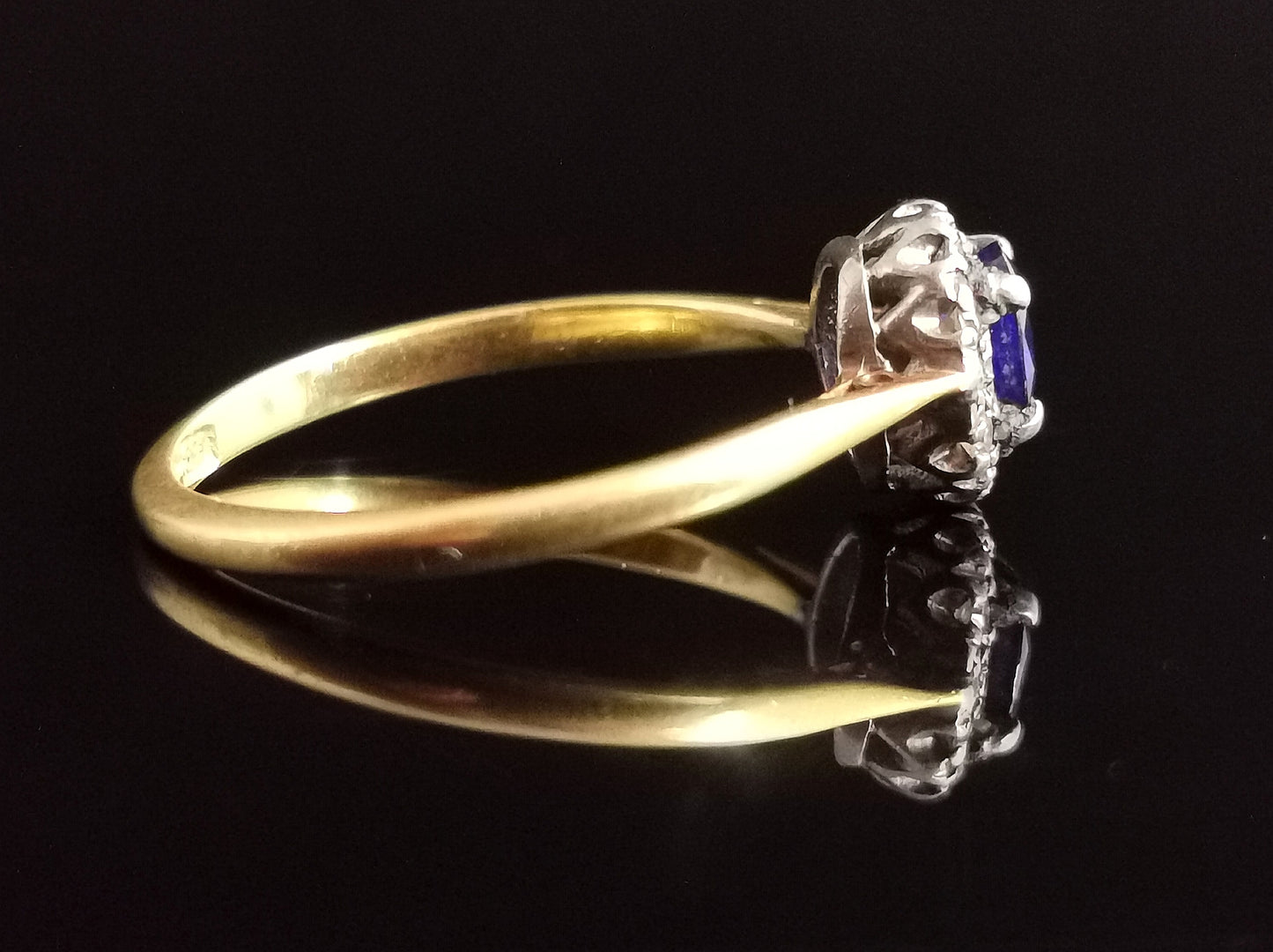 Antique Sapphire and diamond cluster ring, 18ct gold
