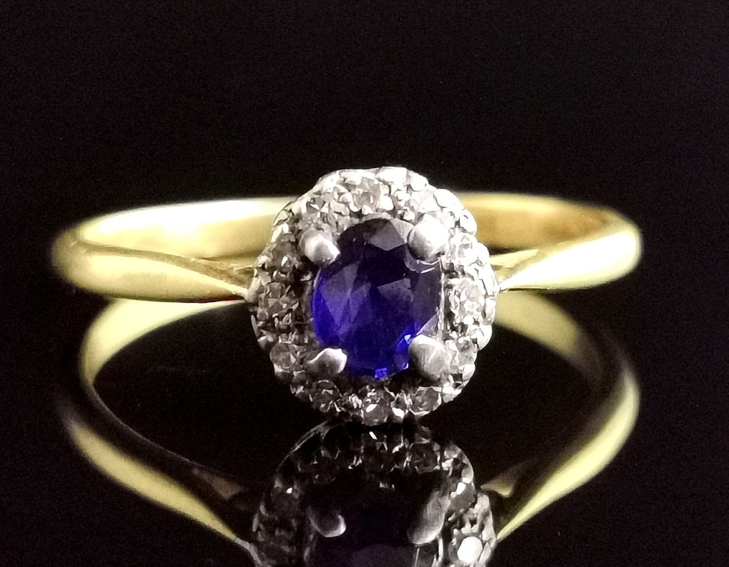 Antique Sapphire and diamond cluster ring, 18ct gold