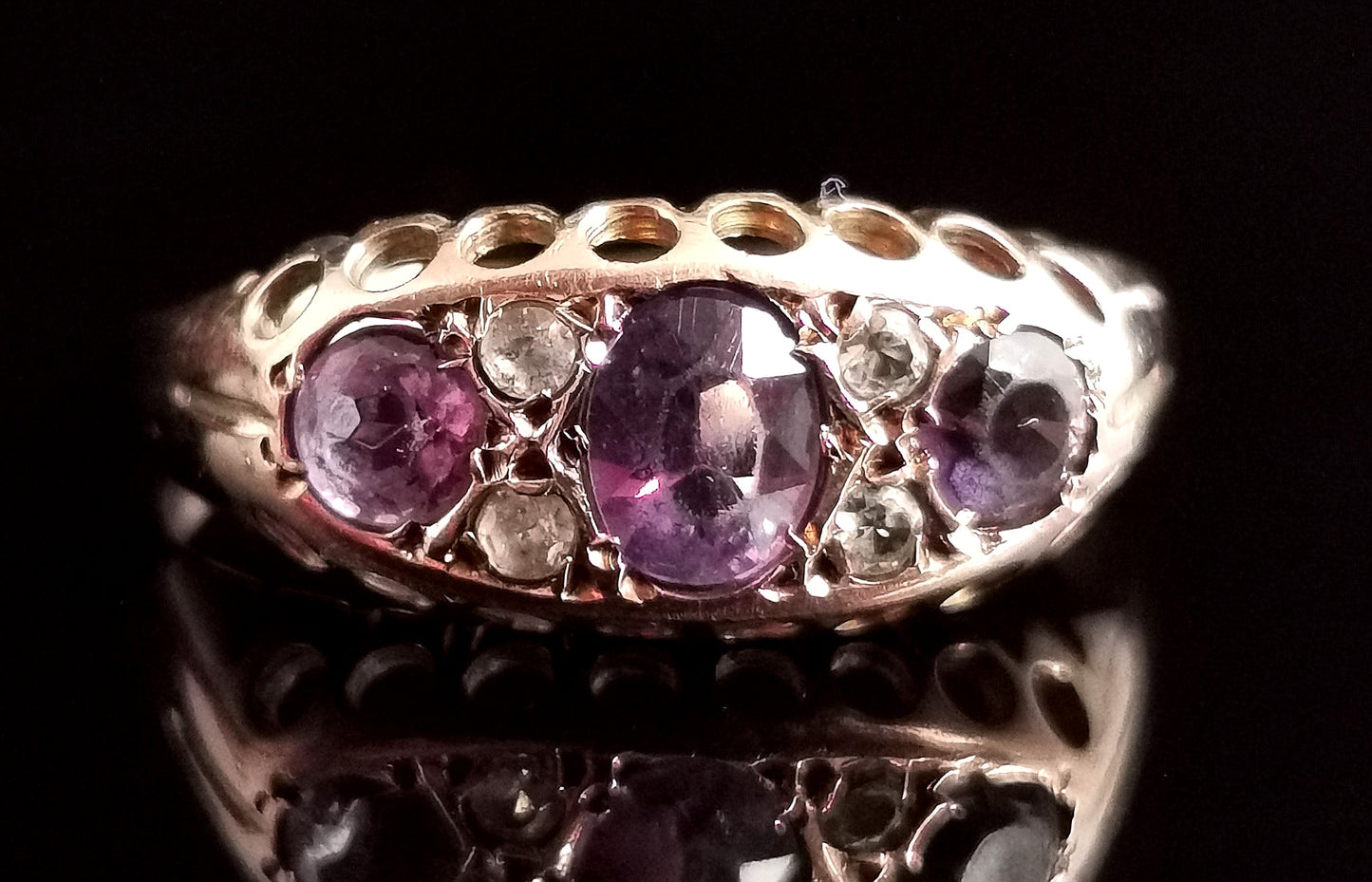 Antique Edwardian Amethyst and paste stone ring, 9ct gold