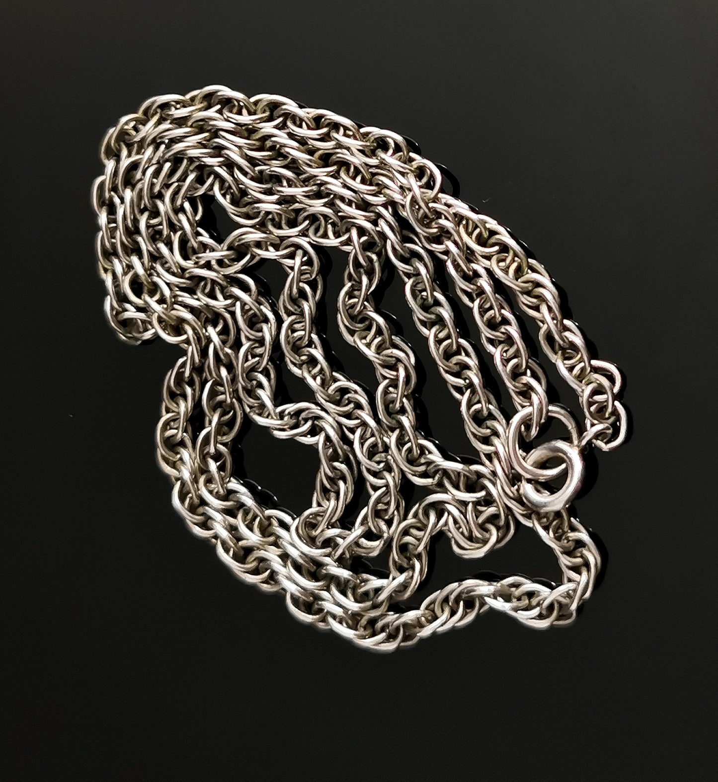 Vintage Art Deco sterling silver, fancy rope link chain necklace