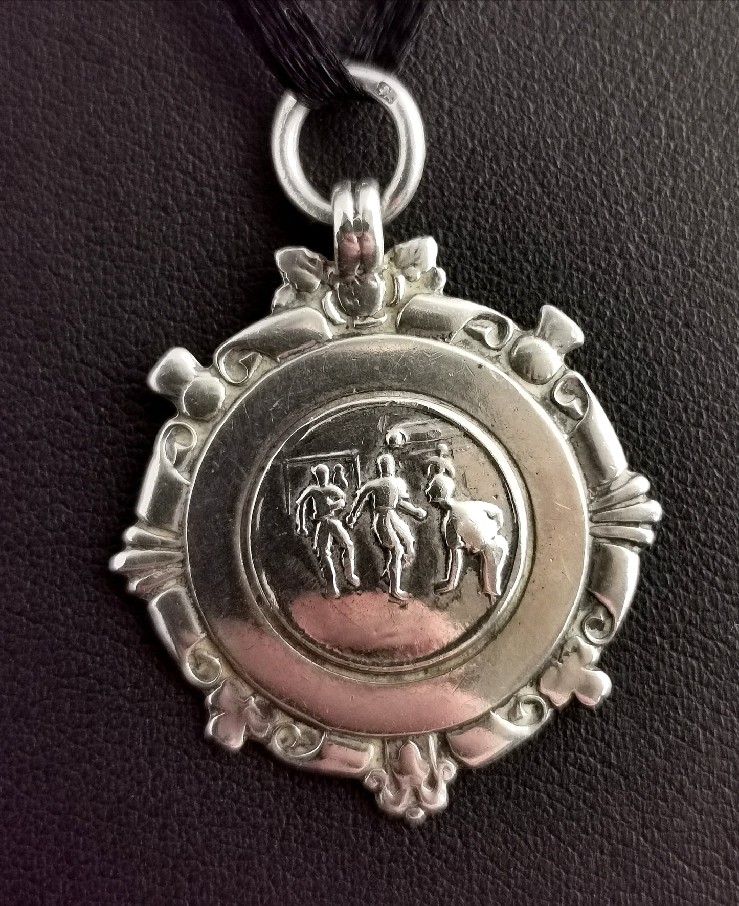 Vintage sterling silver fob pendant, watch fob, Football 1940s