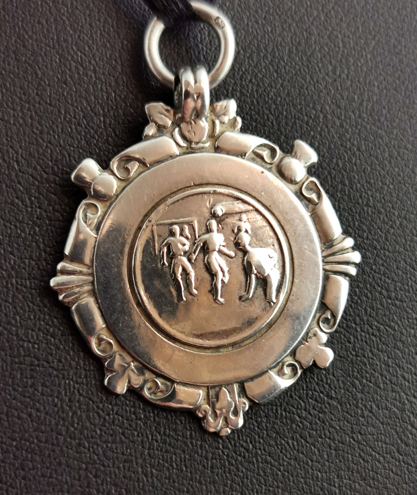 Vintage sterling silver fob pendant, watch fob, Football 1940s