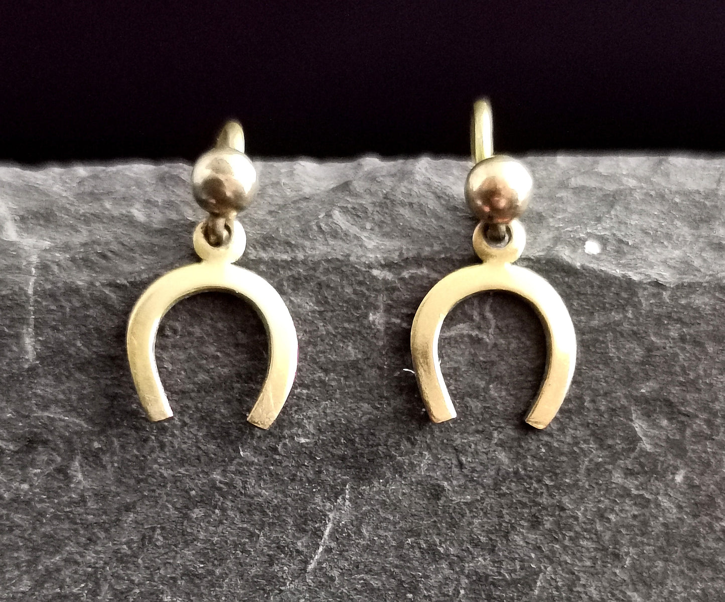Antique 9ct yellow gold horseshoe earrings, Dainty, Victorian