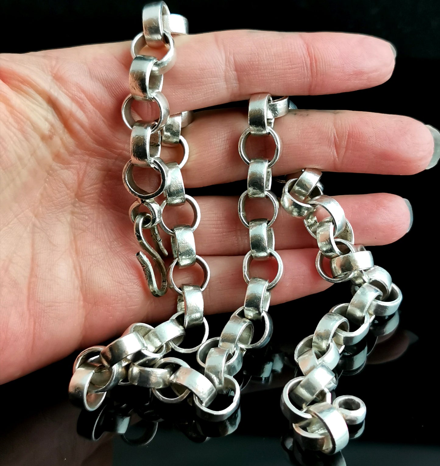 Vintage Heavy fine silver Rolo link chain necklace