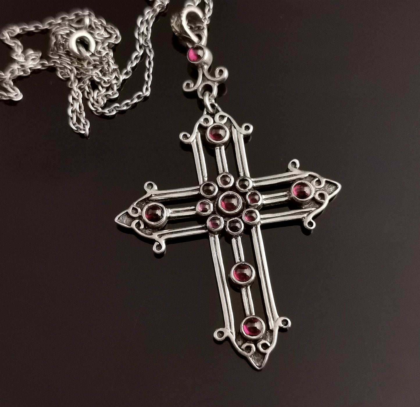 Vintage silver and paste Cross pendant, necklace