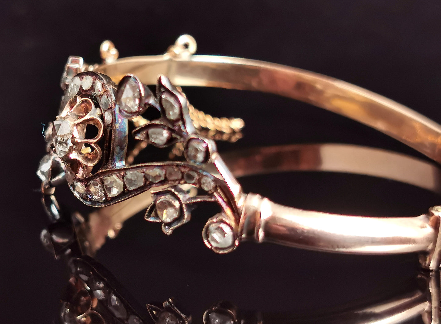 Antique Diamond bangle, 18ct gold,  rose cut, Victorian