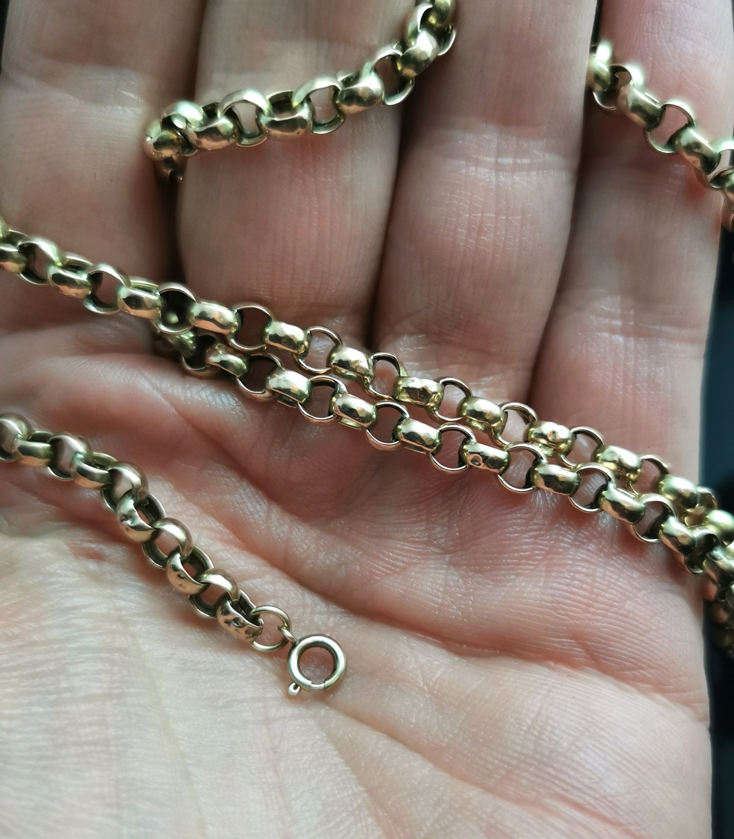 Antique 9ct yellow gold Belcher link chain necklace, rolo link