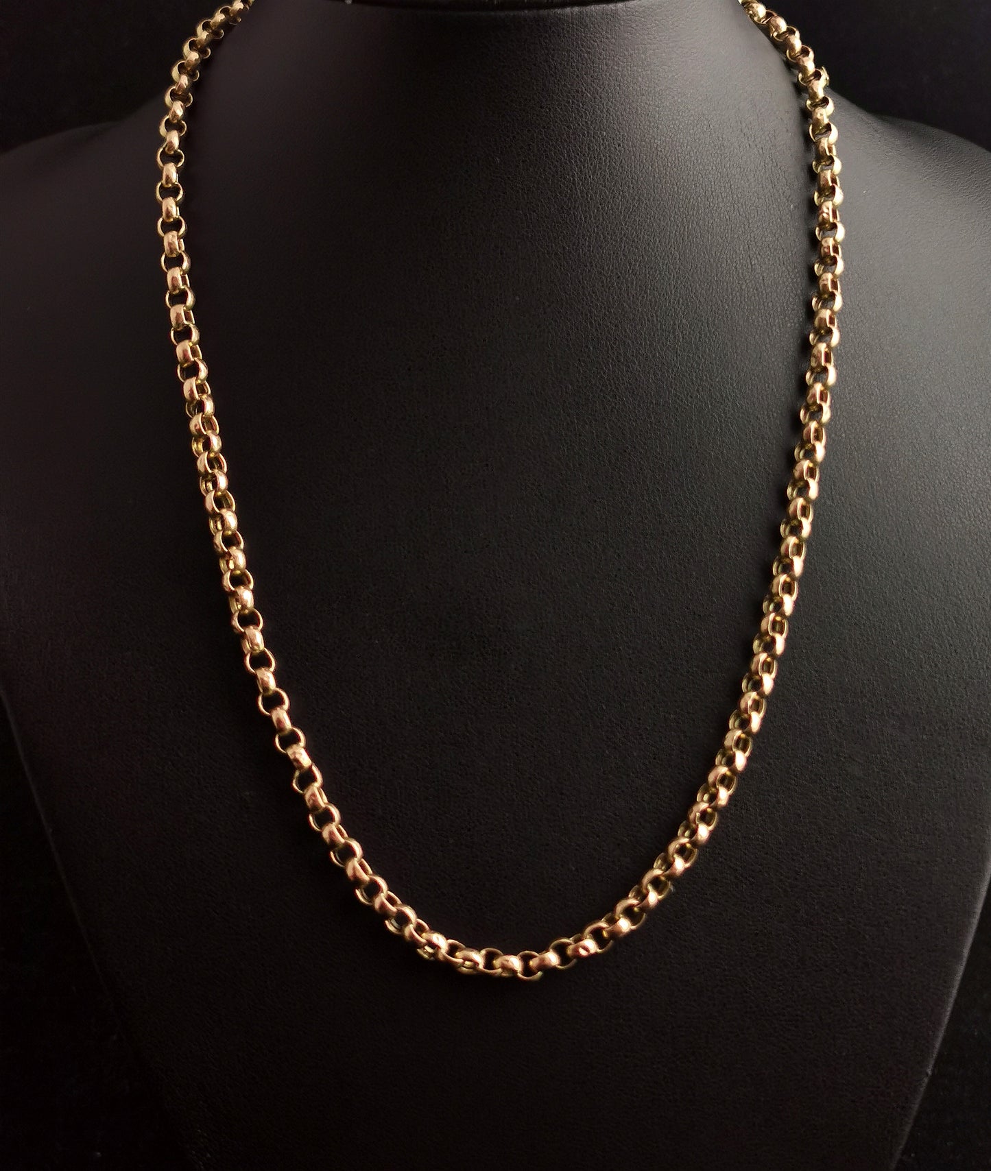 Antique 9ct yellow gold Belcher link chain necklace, rolo link