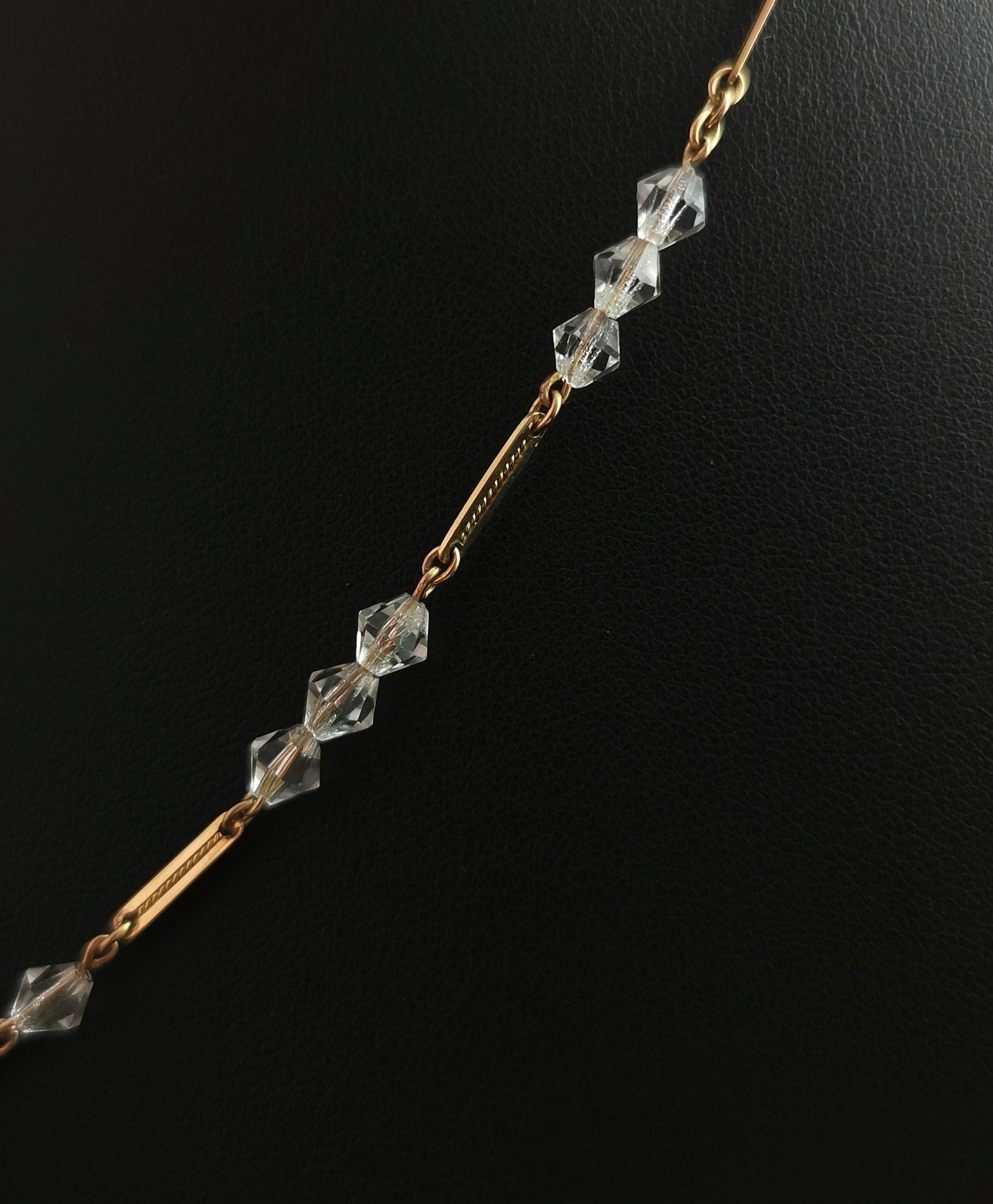 Vintage Art Deco 9ct gold Rock crystal pendant necklace, bar link