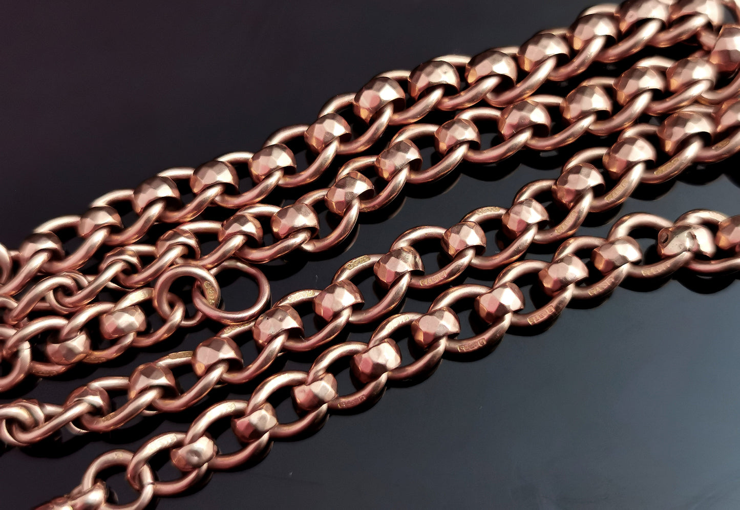 Antique 9ct Rose gold double Albert chain, watch chain necklace, fancy link