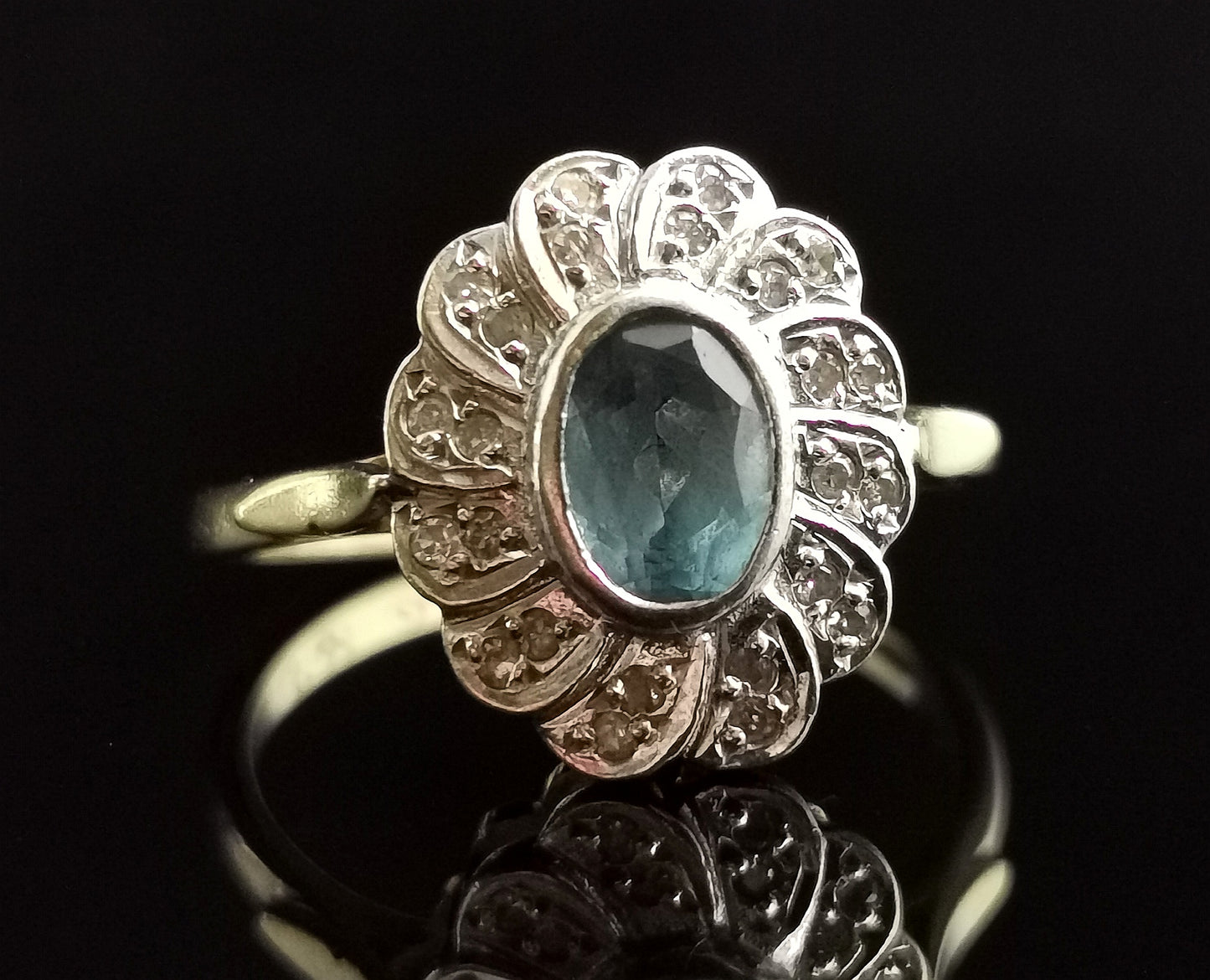 Vintage Blue Topaz and Diamond cluster ring, 9ct gold