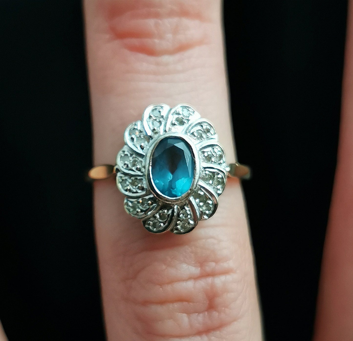 Vintage Blue Topaz and Diamond cluster ring, 9ct gold
