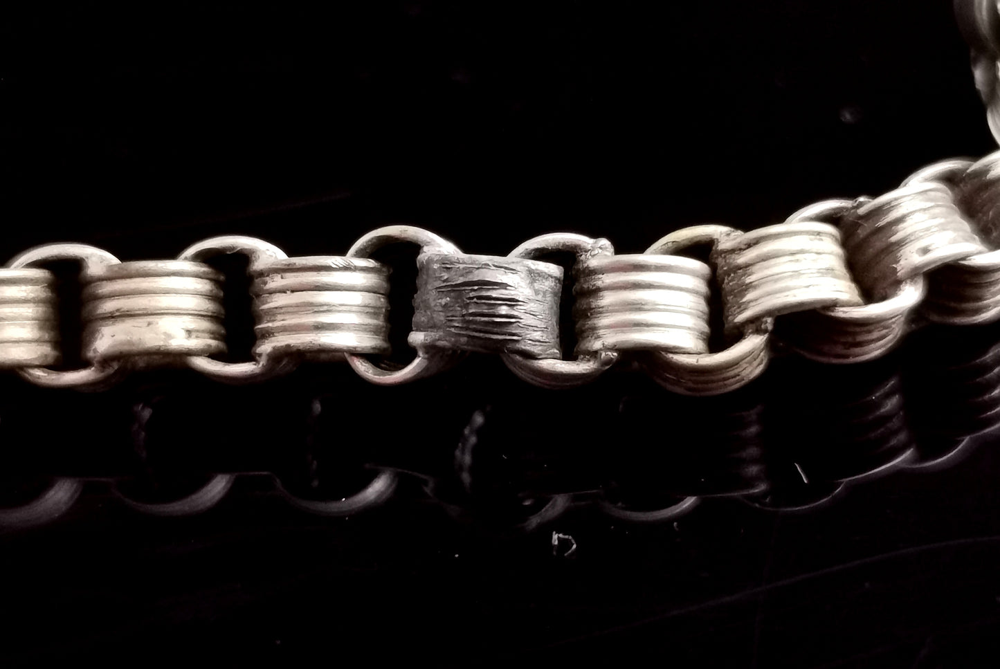Antique Victorian silver albertina chain, fancy rolo link