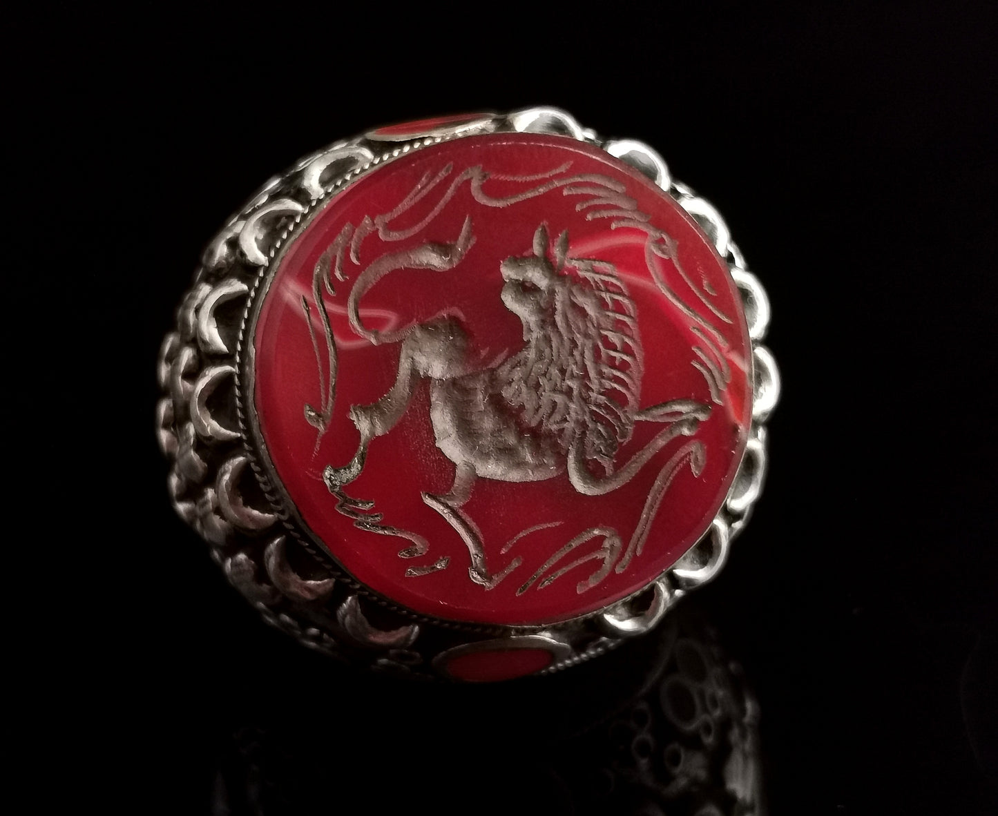 Antique Carnelian intaglio ring, Middle Eastern, silver