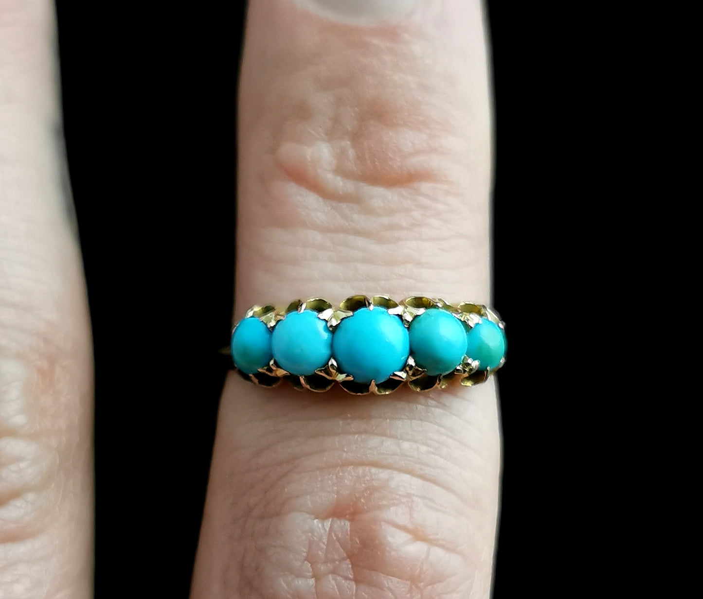 Antique Victorian Turquoise five stone ring, 18ct gold