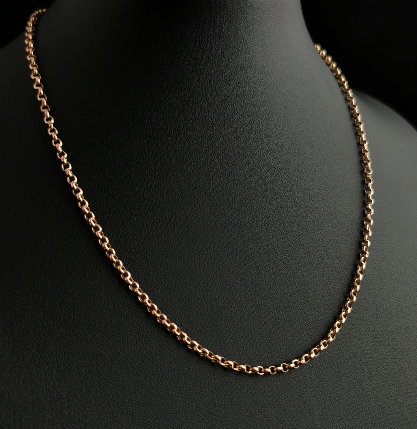 Antique 9ct gold Belcher link chain necklace, rolo link, Edwardian