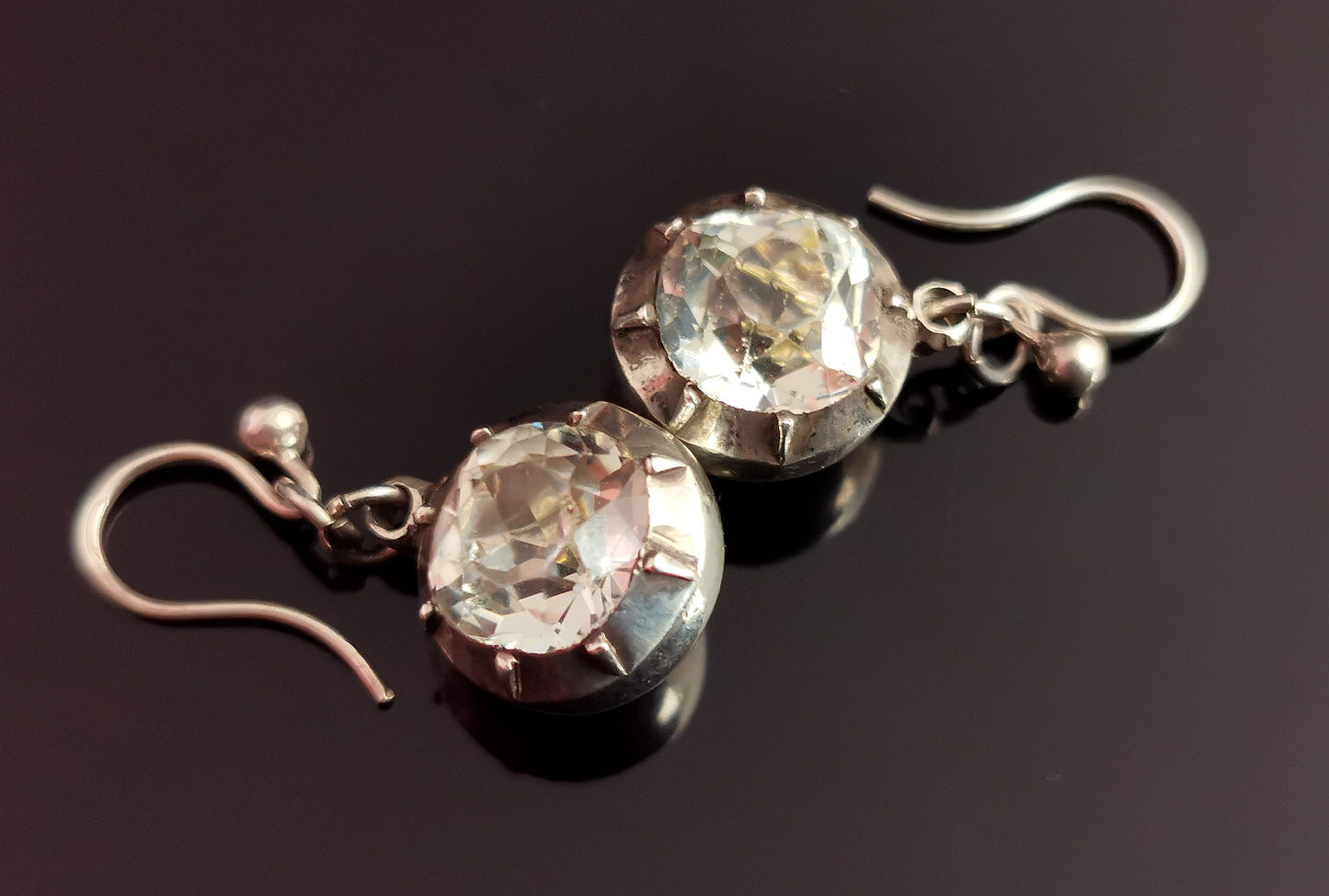 Antique Georgian paste dangle earrings, Sterling silver
