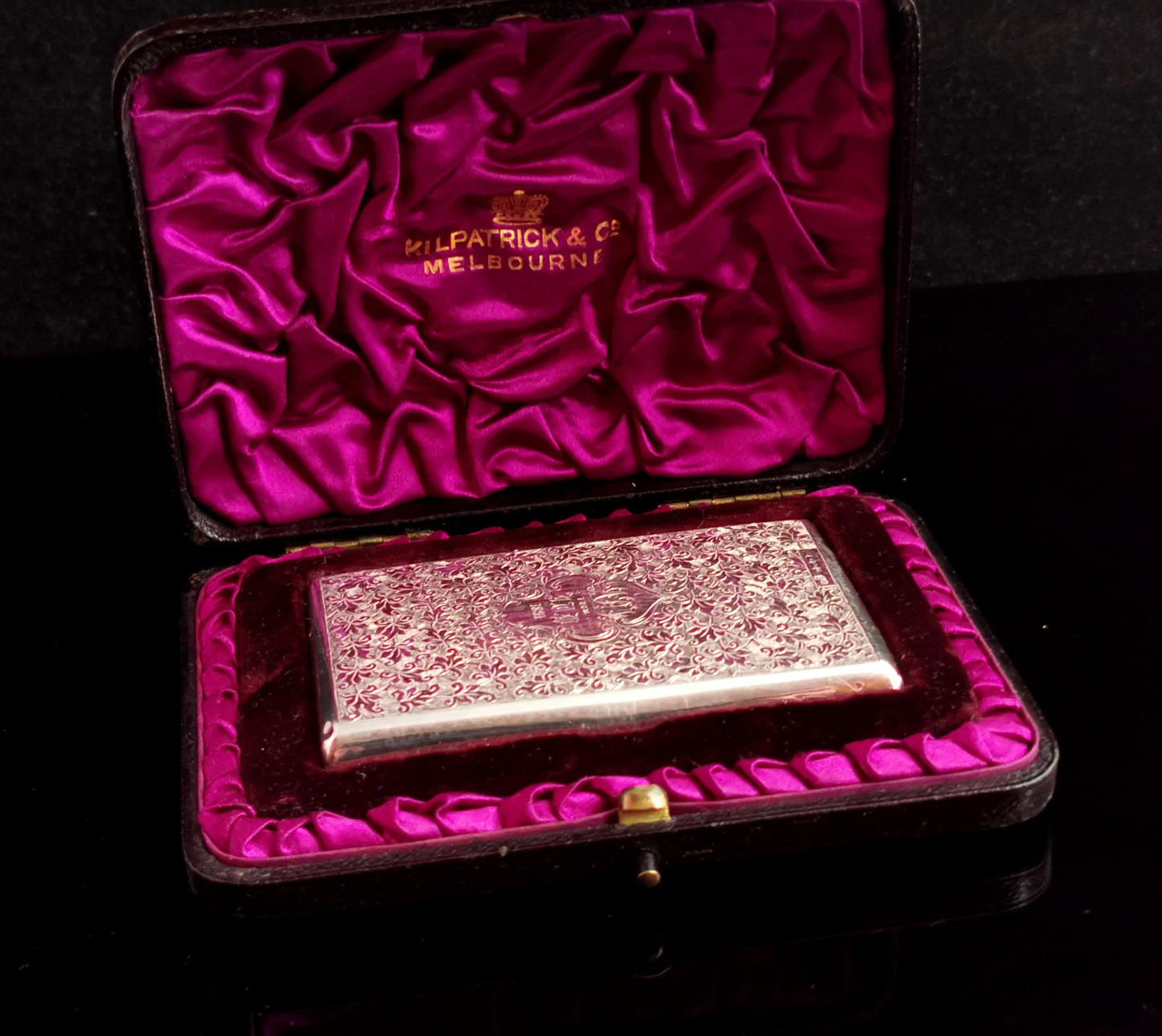 Antique Victorian silver card case, engraved, boxed