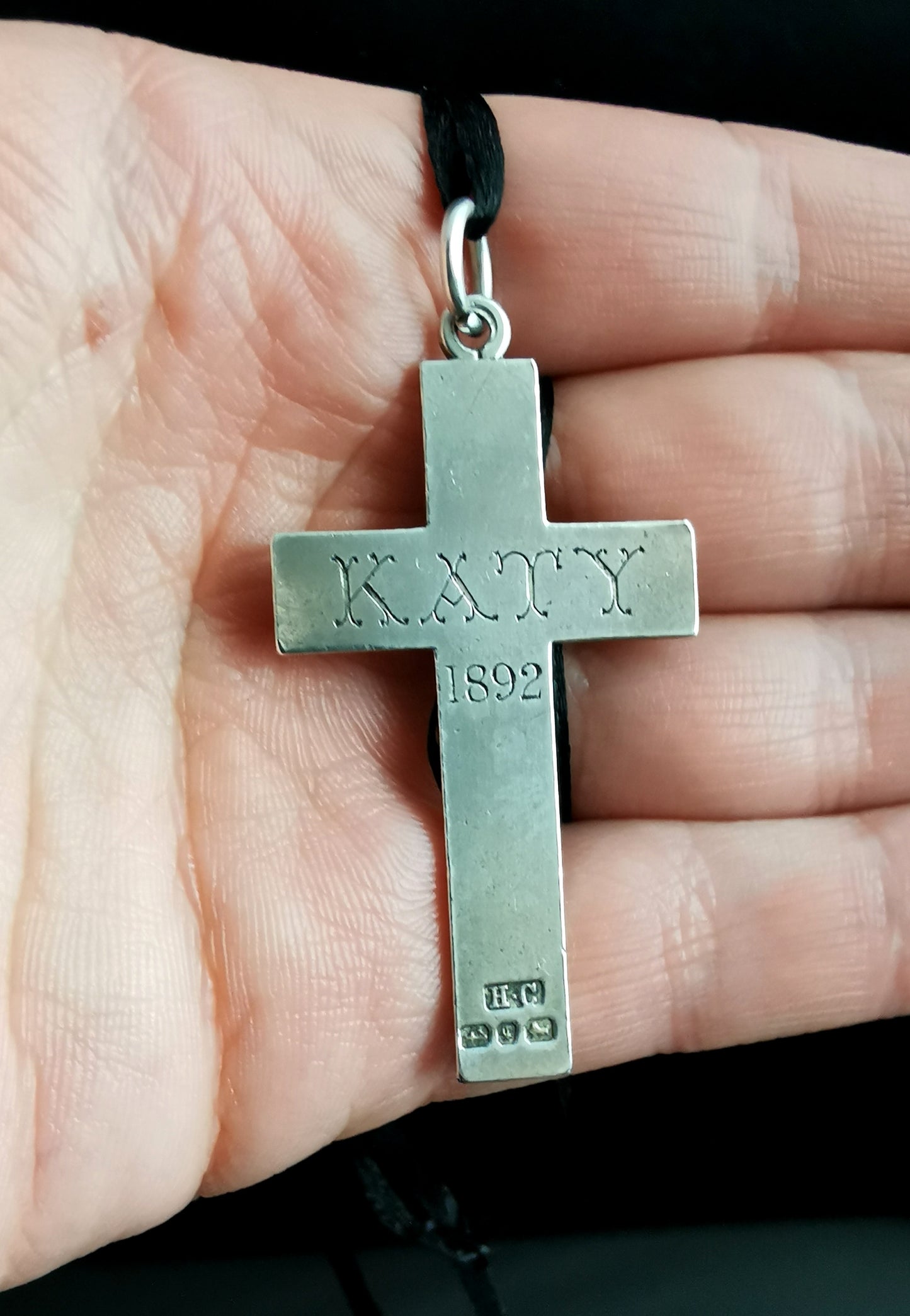 Antique Victorian silver cross pendant, mourning