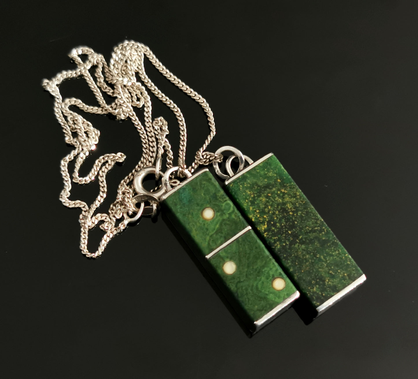 Vintage Serpentinite domino pendants, sterling silver, necklace
