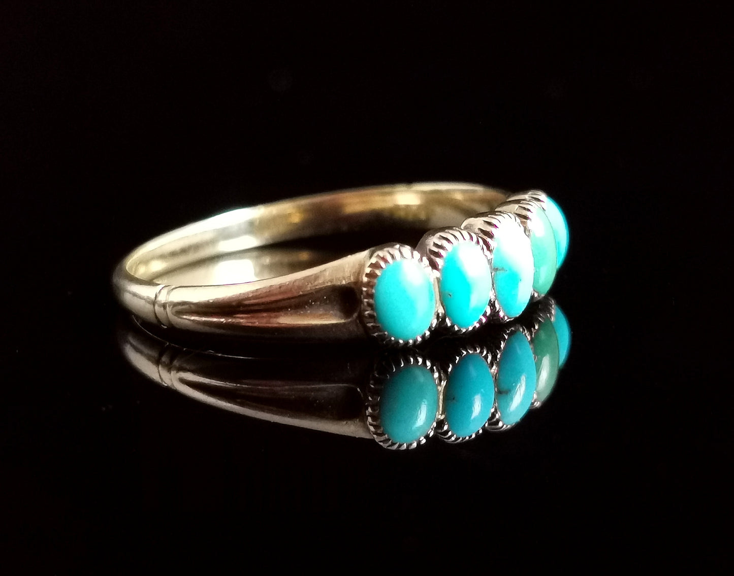Antique Turquoise five stone ring, 18ct gold, Victorian