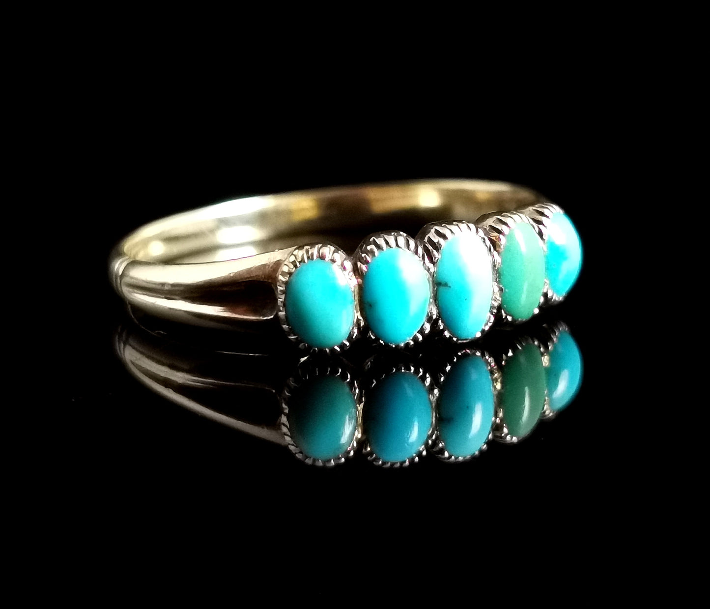 Antique Turquoise five stone ring, 18ct gold, Victorian