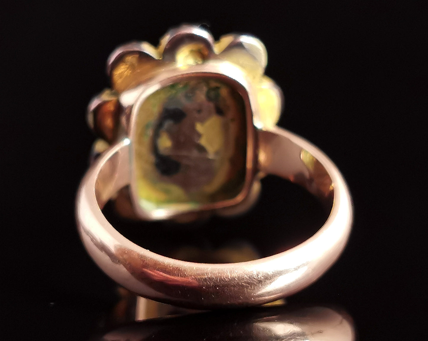 Antique Georgian flat cut garnet mourning ring, 9ct gold
