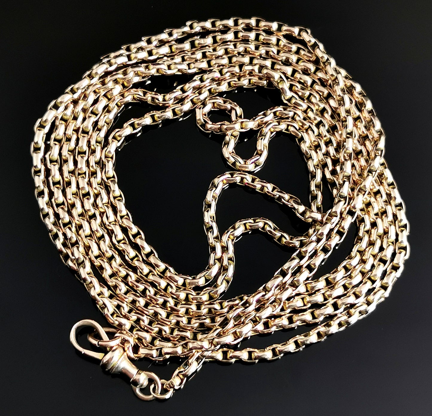 Antique 9ct gold longuard chain necklace, muff chain