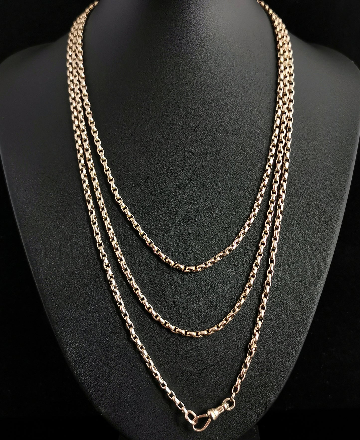 Antique 9ct gold longuard chain necklace, muff chain