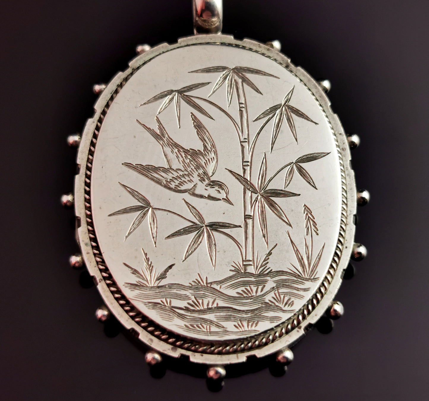 Antique Victorian silver Swallow locket, aesthetic era
