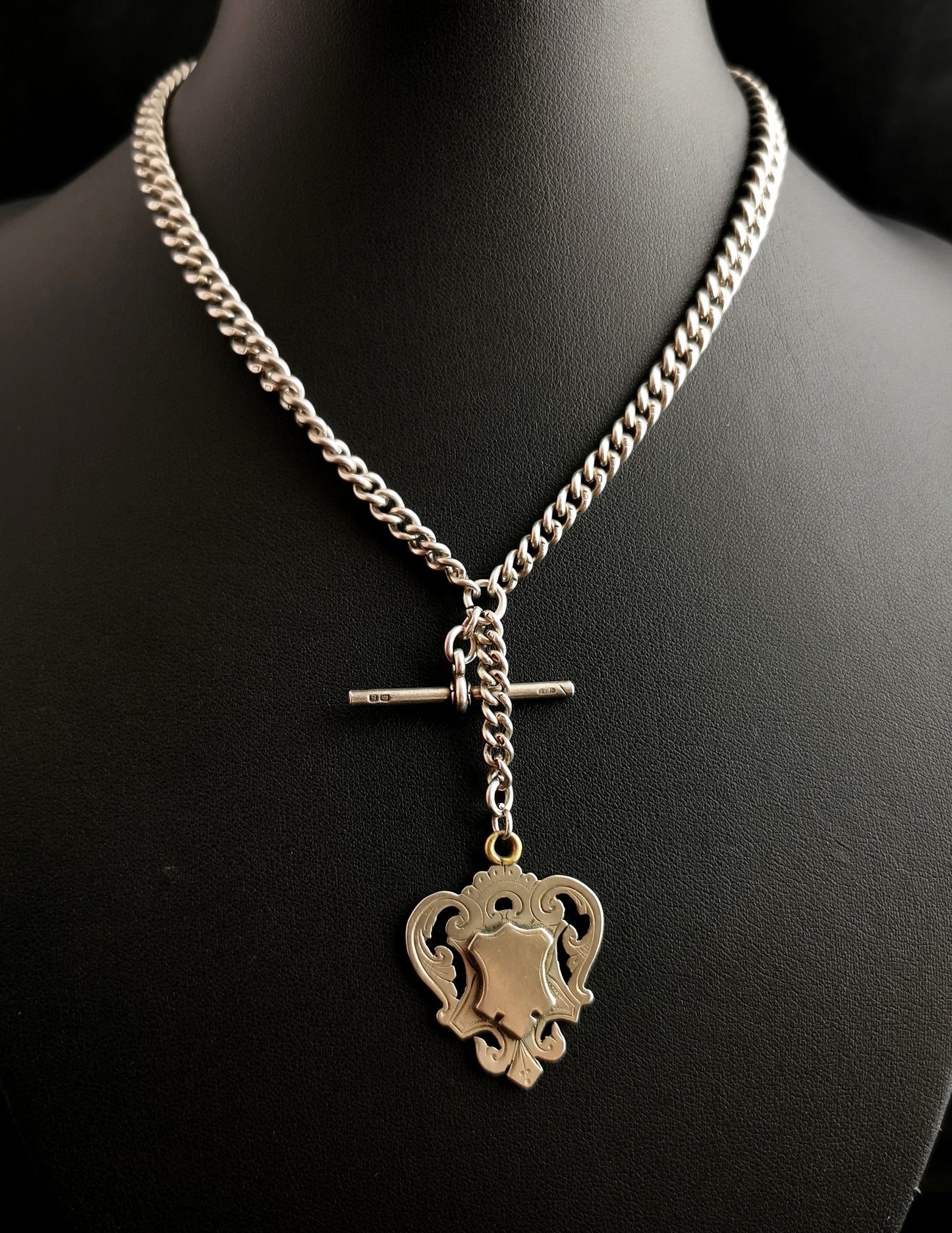 Antique silver albert chain, Edwardian watch chain