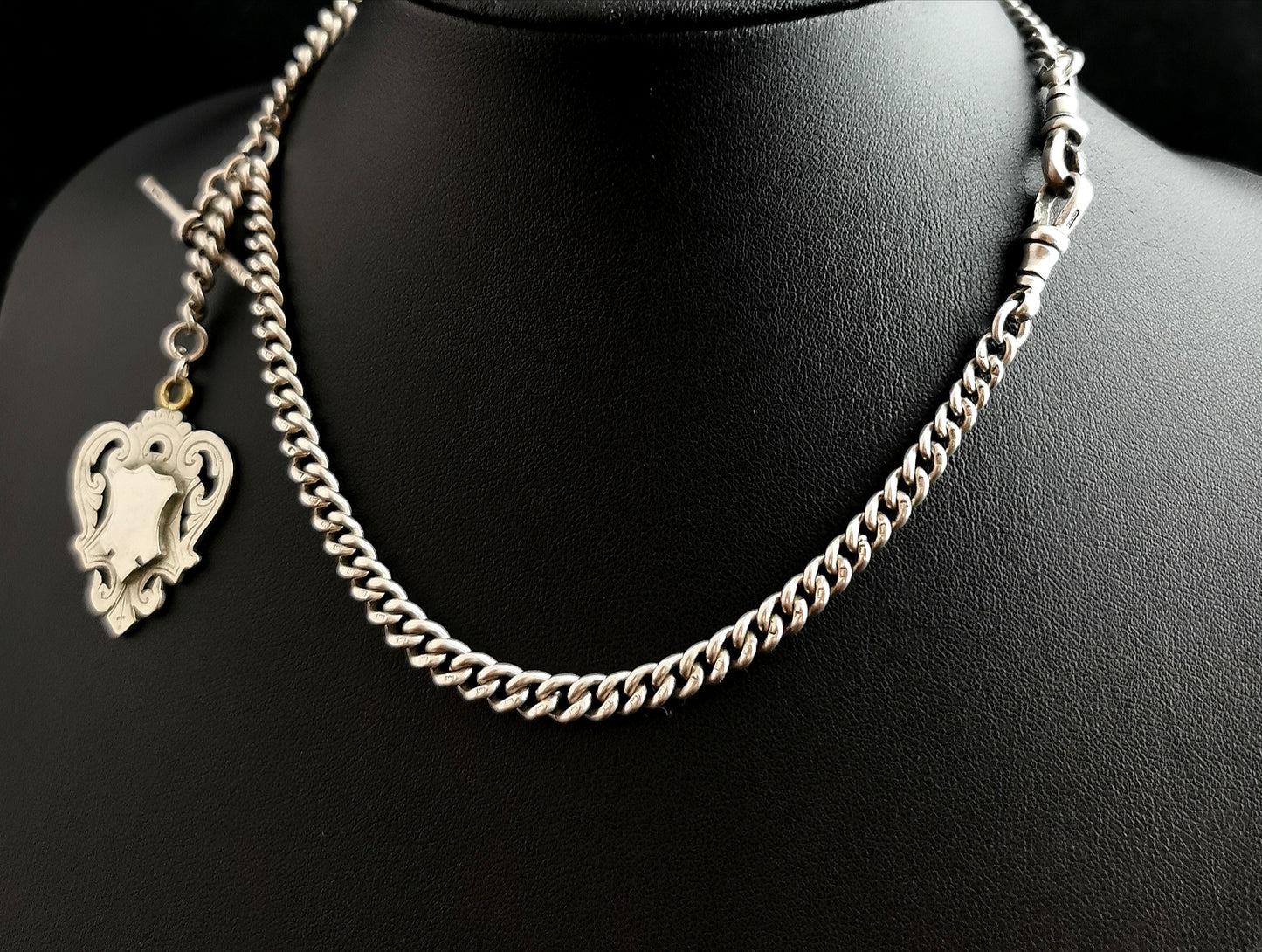Antique silver albert chain, Edwardian watch chain