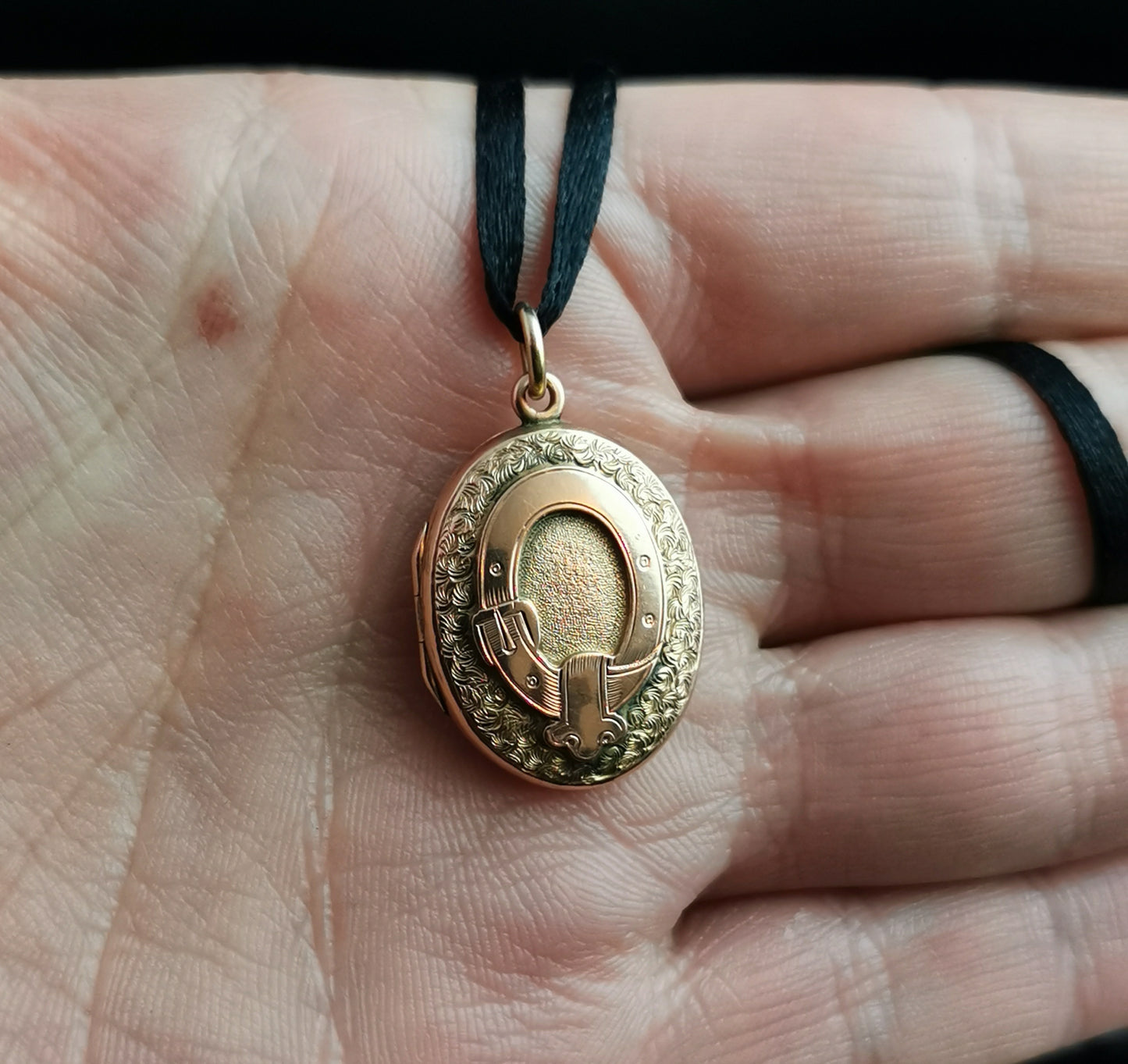 Antique 9ct gold buckle locket, Victorian, Order of the Garter