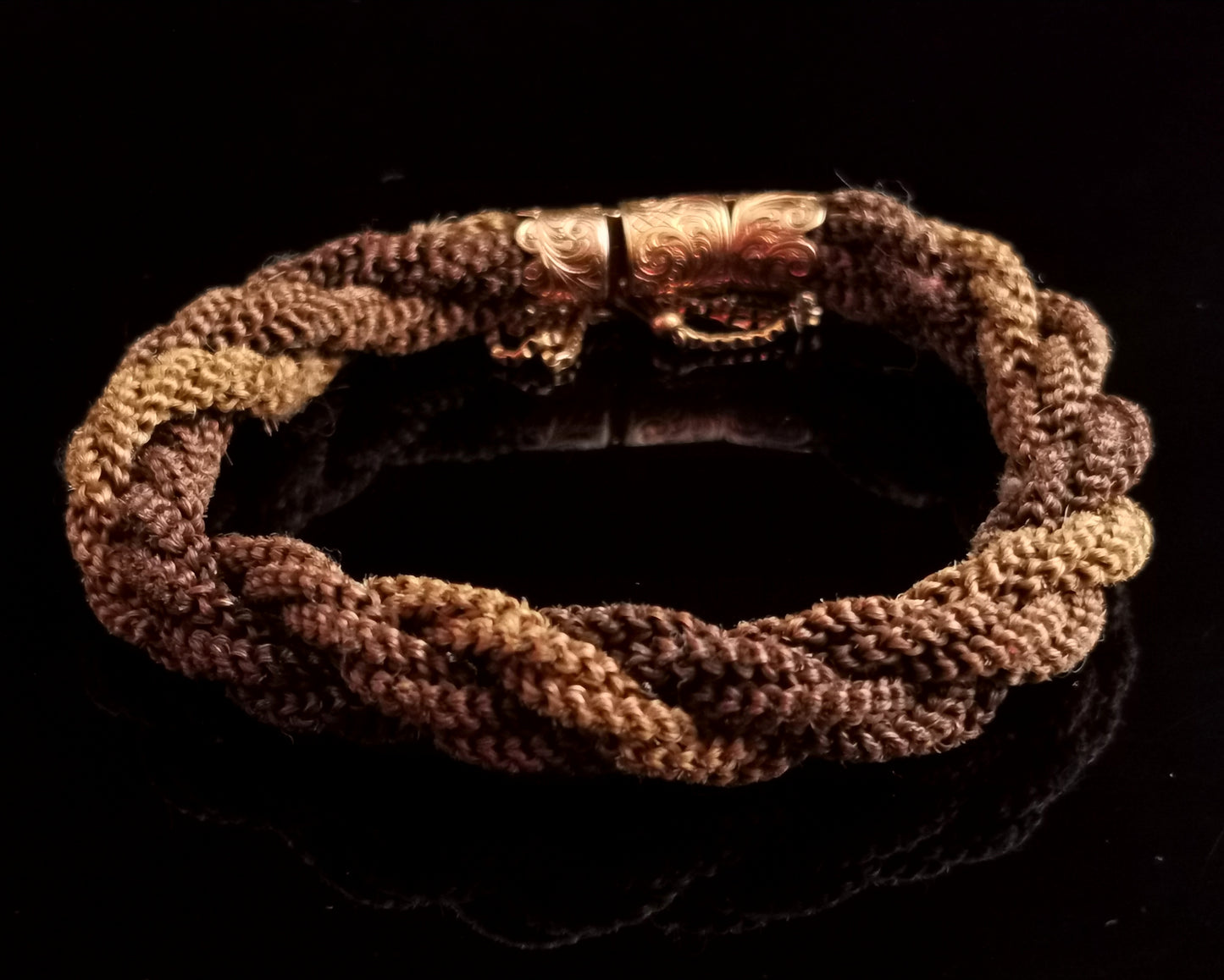 Antique Victorian hairwork mourning bracelet, 9ct gold, tassle