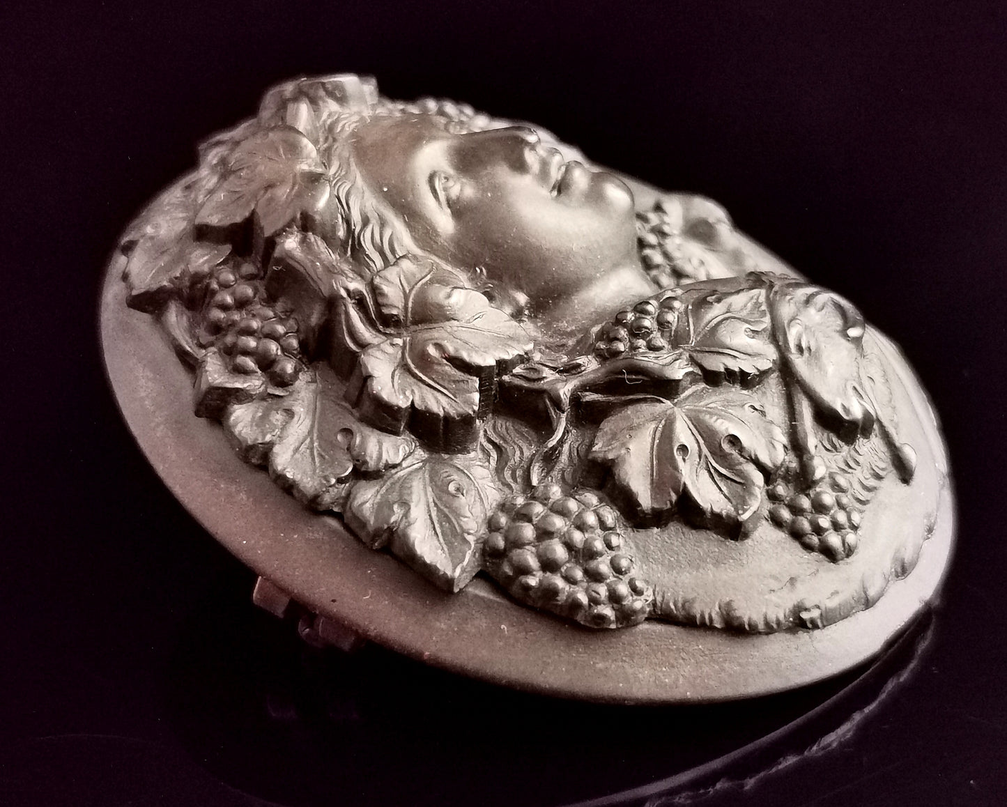 Antique Victorian Vulcanite Bacchante brooch