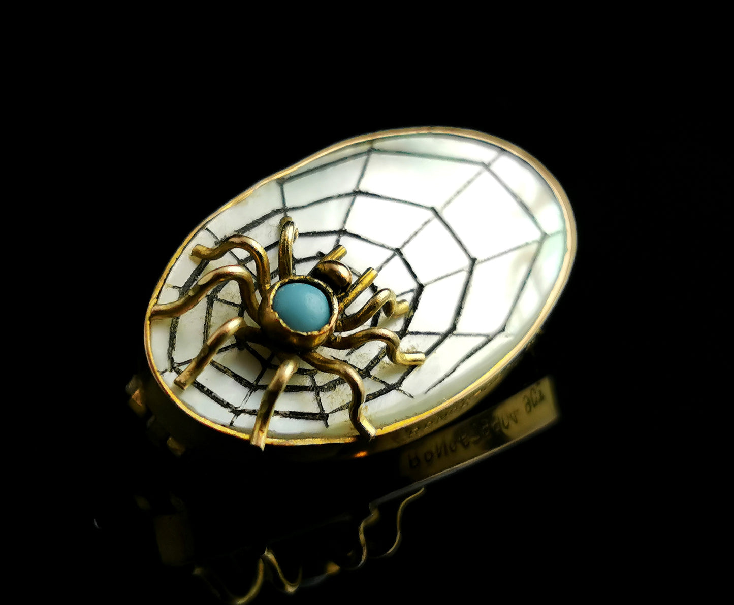 Antique Spider and Web brooch, 9ct gold, Mother of pearl