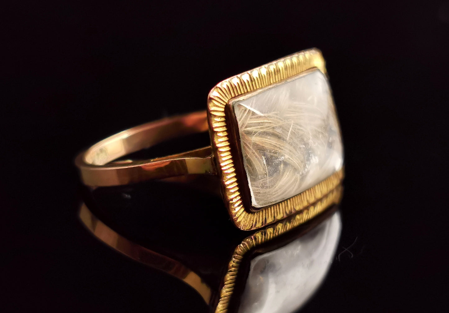 Antique mourning ring, 9ct gold, hairwork, conversion