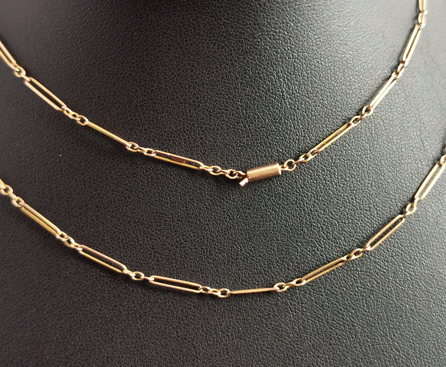 Antique 9ct Rose gold fancy link chain necklace, Edwardian