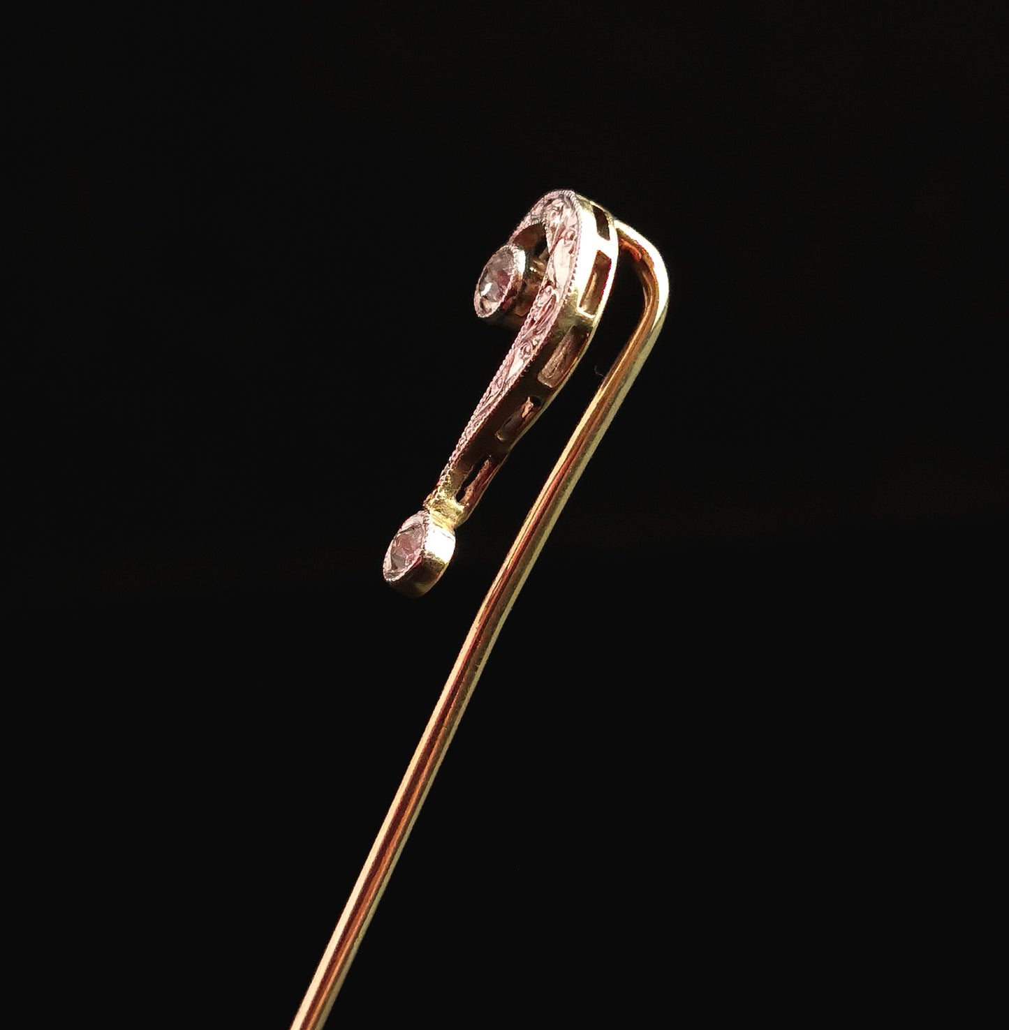 Antique Diamond Question Mark stick pin, 9ct gold and platinum