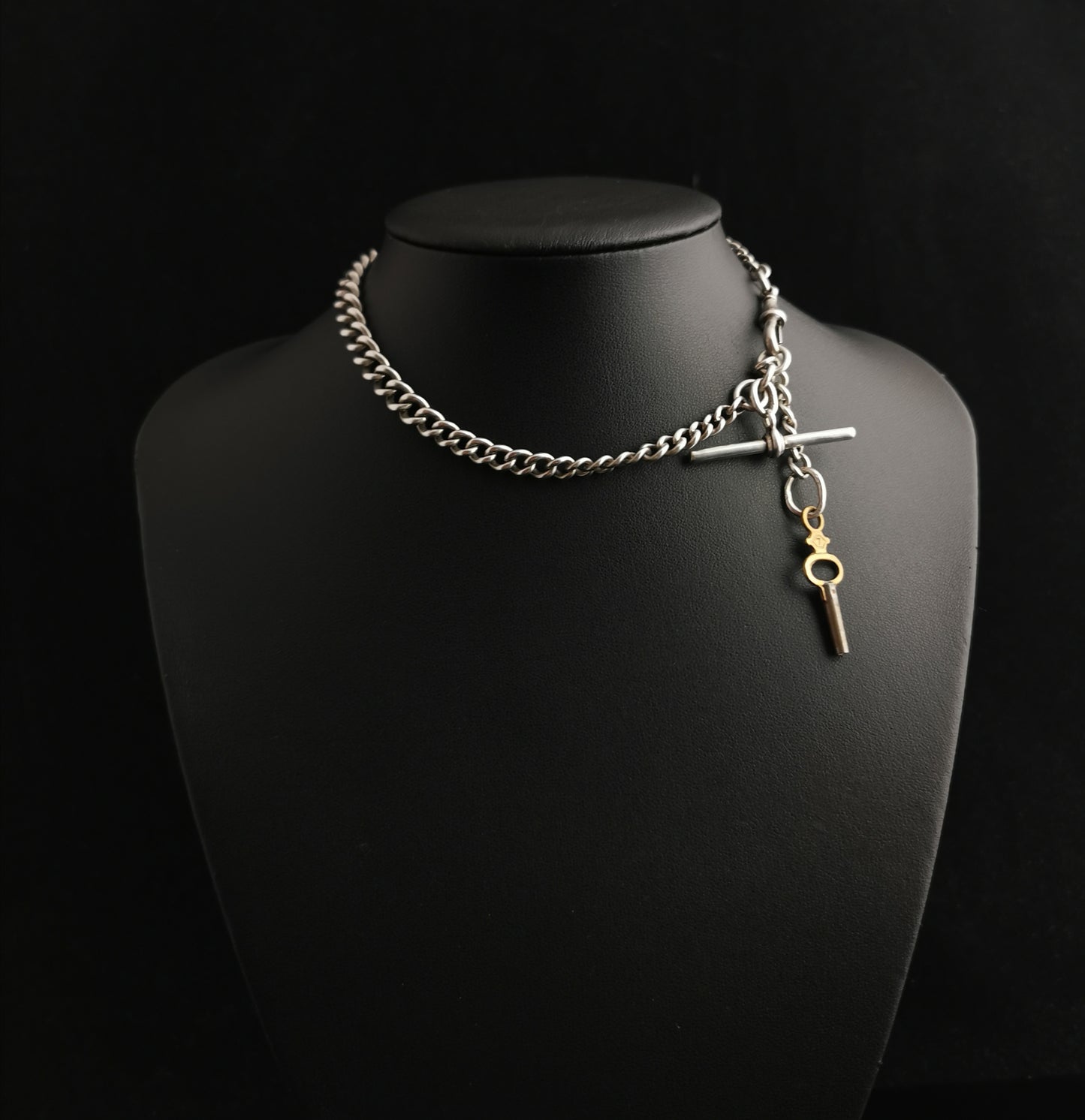 Antique Edwardian silver Albert chain, watch chain