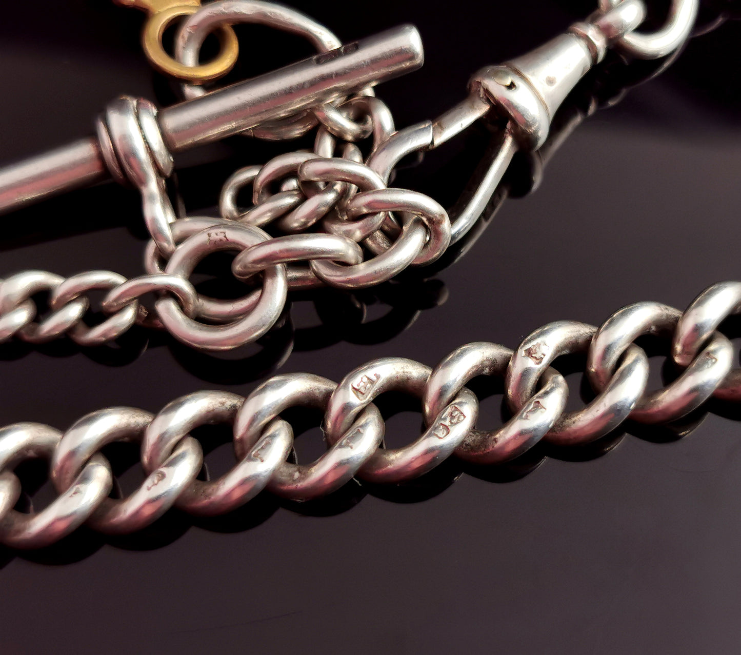 Antique Edwardian silver Albert chain, watch chain
