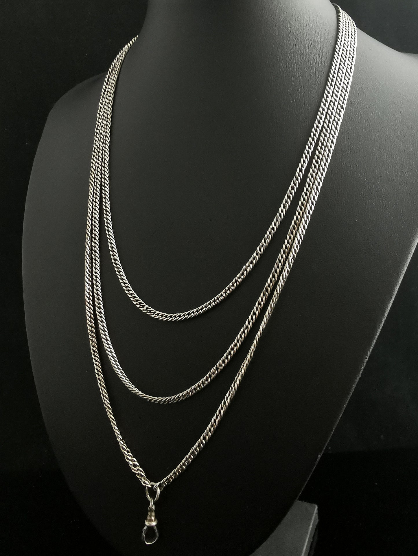 Antique Victorian silver longuard chain, muff chain necklace