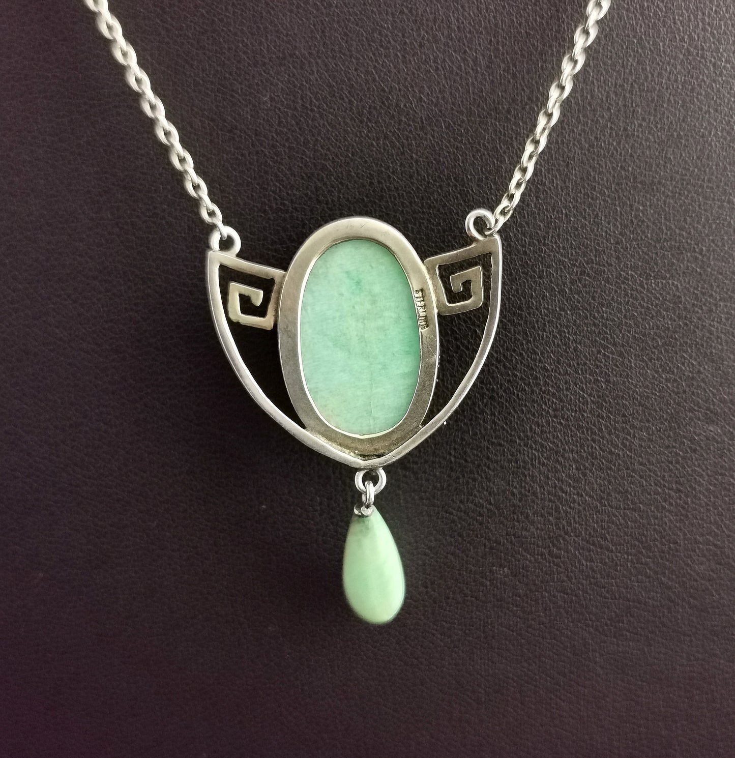 Arts and crafts scarab beetle necklace, Sterling silver and Amazonite