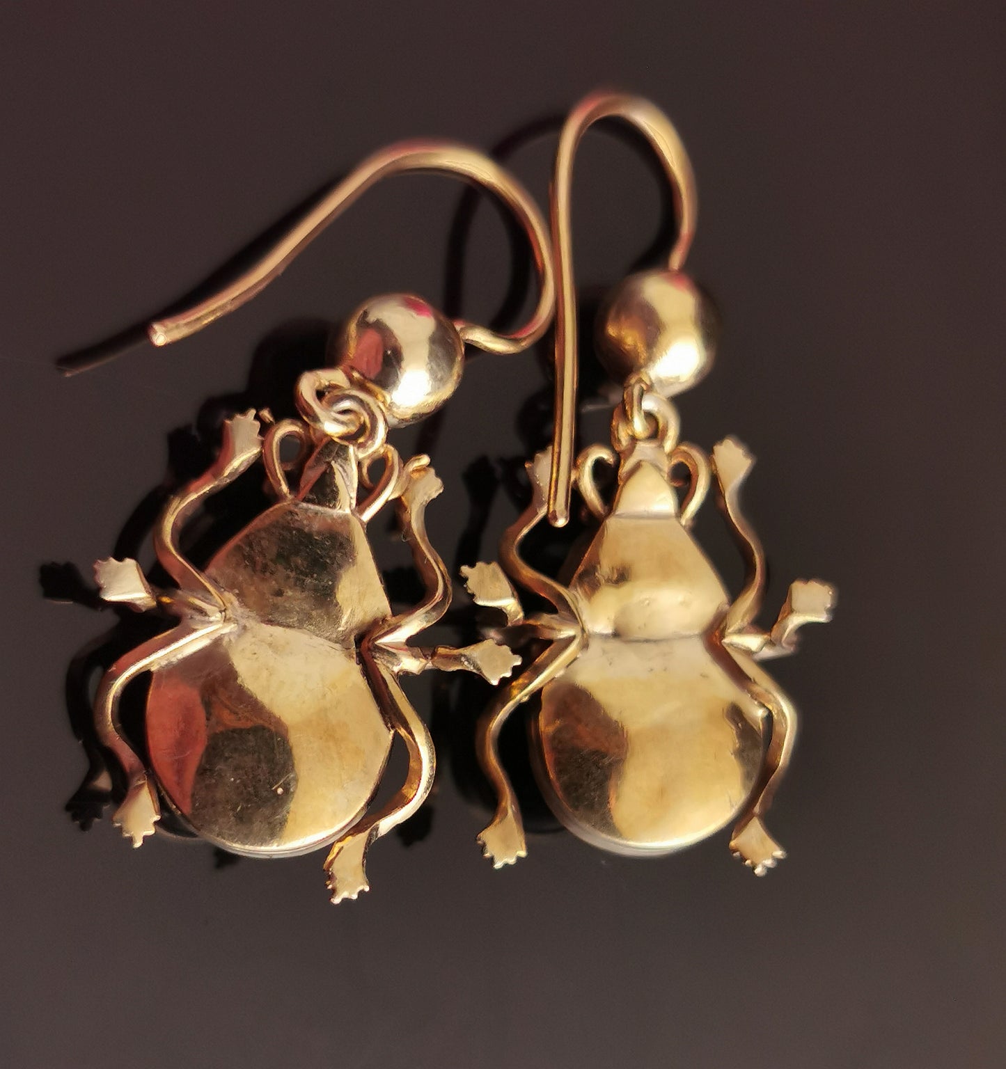 Antique Victorian beetle earrings, 9ct gold, Egyptian revival