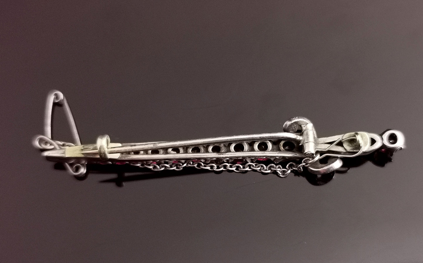 Antique French Garnet sword brooch, silver, 19th century